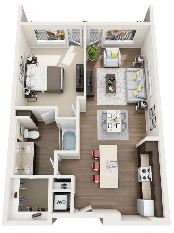 Floor plan for 1 bed, 1 bath, 805 sqft